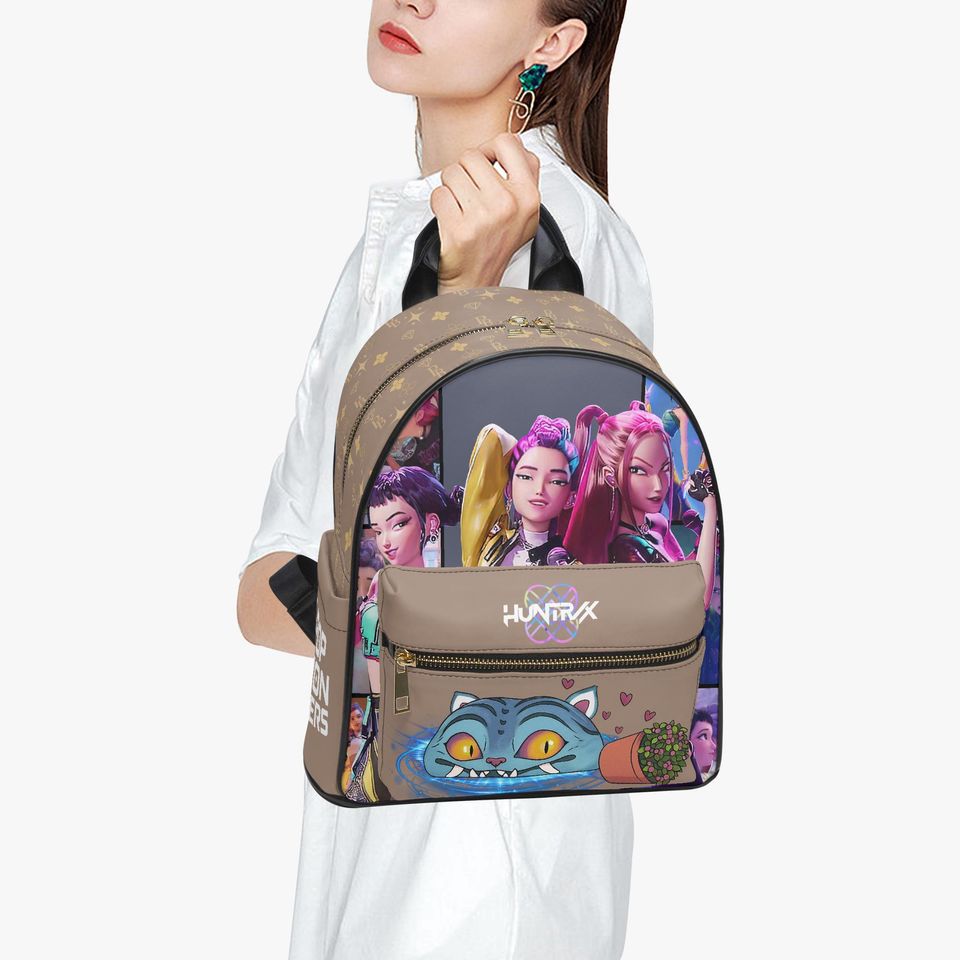 Kpop Anime Mini Backpack  Girl Group Fantasy PU Leather School Bag  Tan Purse