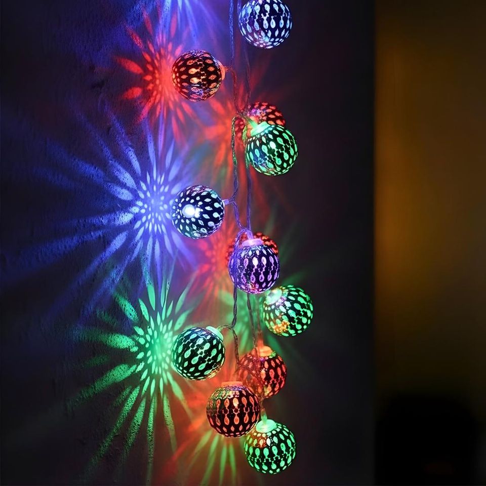 Moroccan Gold Globe LED String Lights | Battery Fairy Garland for Wedding, Home & Ramadan Decor