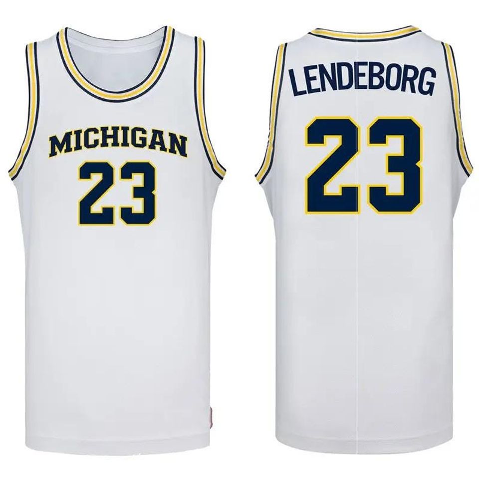 Michigan Wolverines #23 LENDEBORG Basketball Jersey  Navy Blue Unisex Sleeveless Mesh Tank