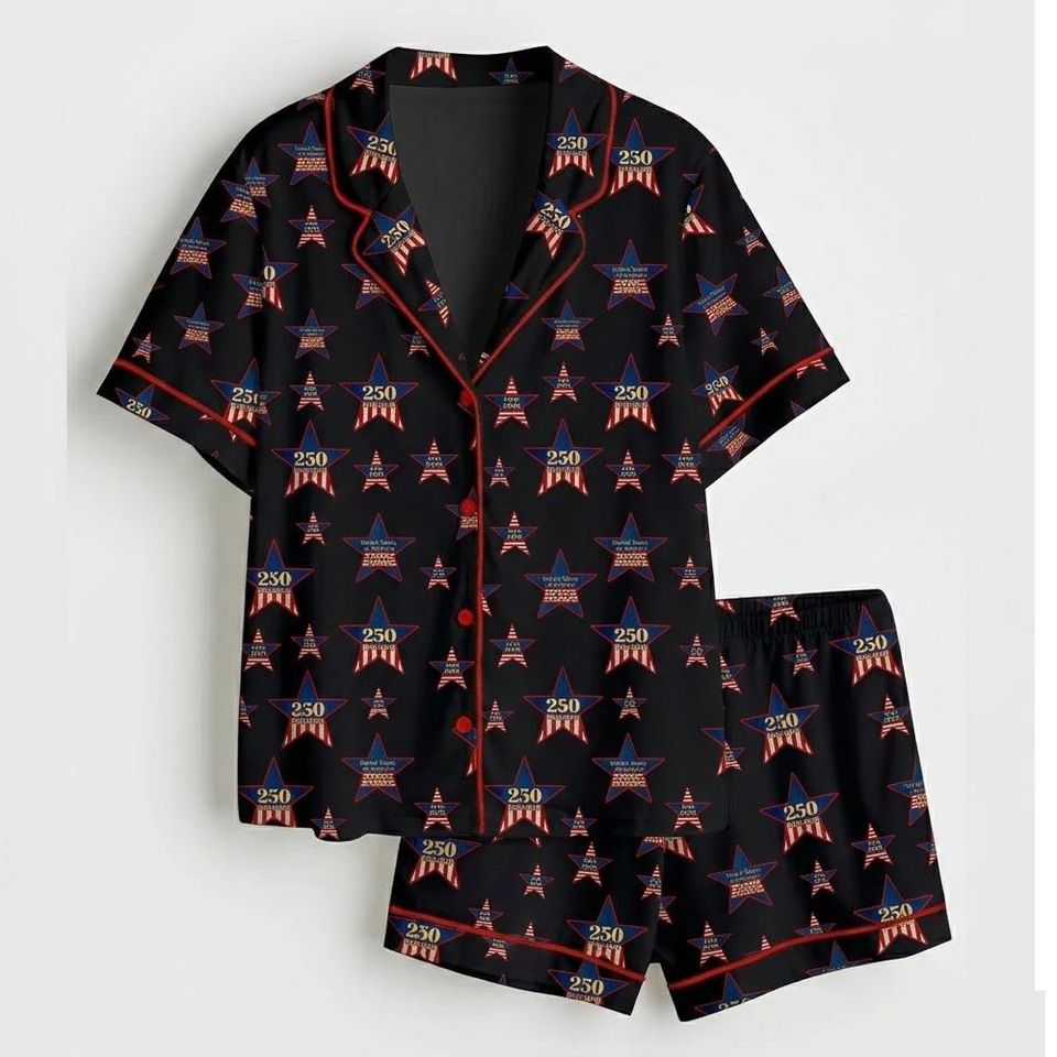 USA 250th Anniversary Pajama Set 1776 - 2026  Patriotic Stars Sleepwear Lounge Women