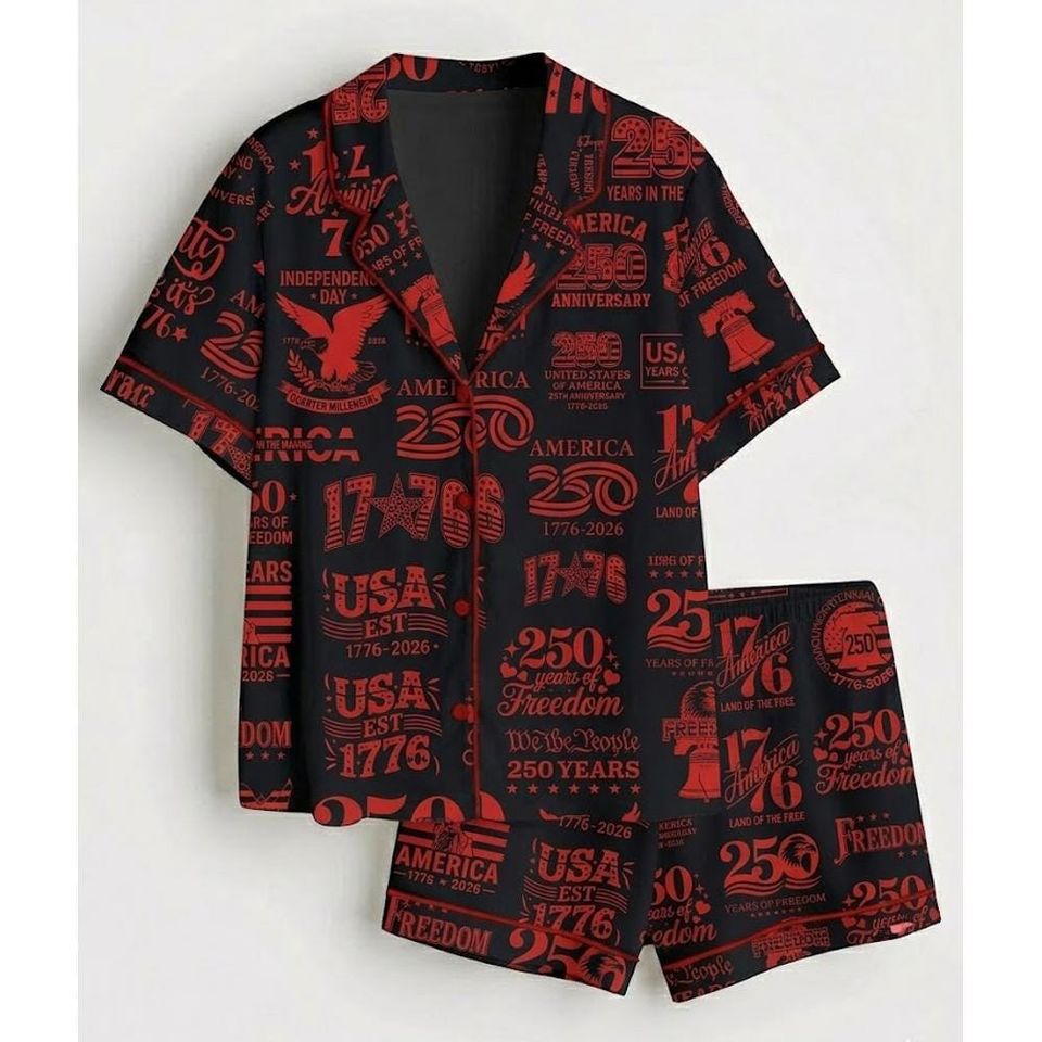 USA 250th Anniversary Pajama Set 1776 - 2026  Patriotic Stars Sleepwear Lounge Women