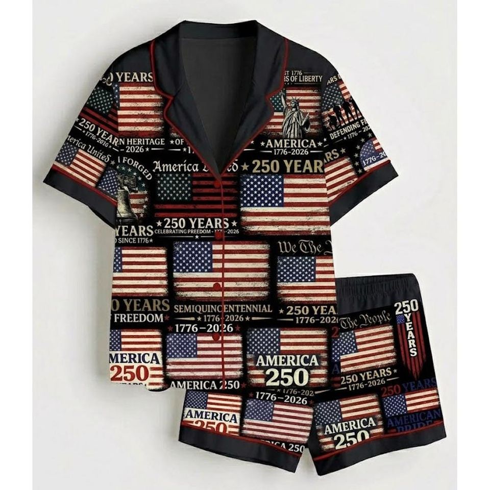 USA 250th Anniversary Pajama Set 1776 - 2026  Patriotic Stars Sleepwear Lounge Women