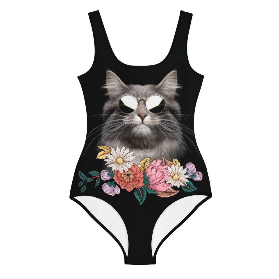 Cool Cat Floral Girls One-piece Swimsuits