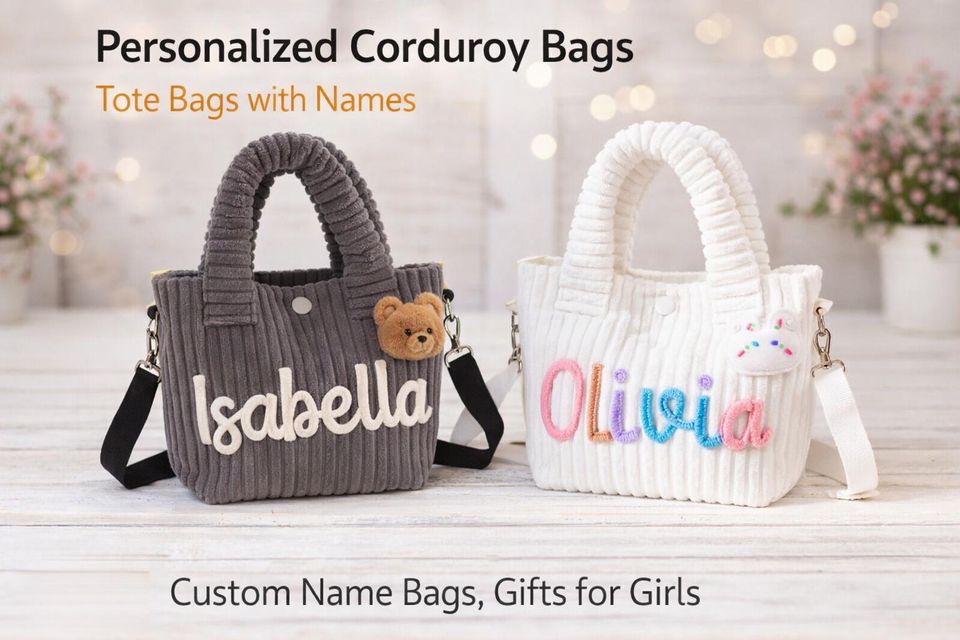 Custom Name Corduroy Crossbody, Embroidered Kids Shoulder Bag