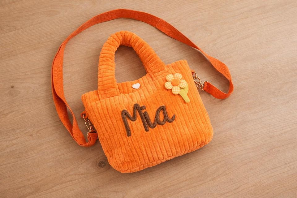 Custom Name Corduroy Crossbody, Embroidered Kids Shoulder Bag