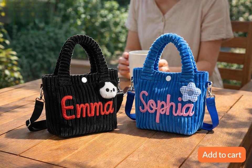 Custom Name Corduroy Crossbody, Embroidered Kids Shoulder Bag
