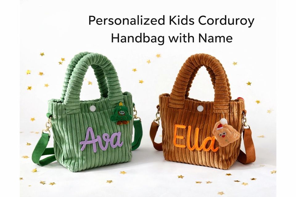 Custom Name Corduroy Crossbody, Embroidered Kids Shoulder Bag