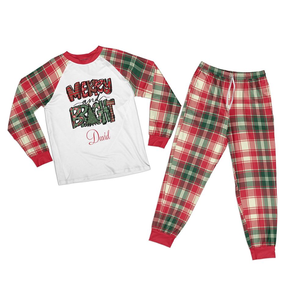 Personalized Christmas Disney Monogrammed Pjs, Funny Xmas Plaid Pjs, Custom Name Xmas