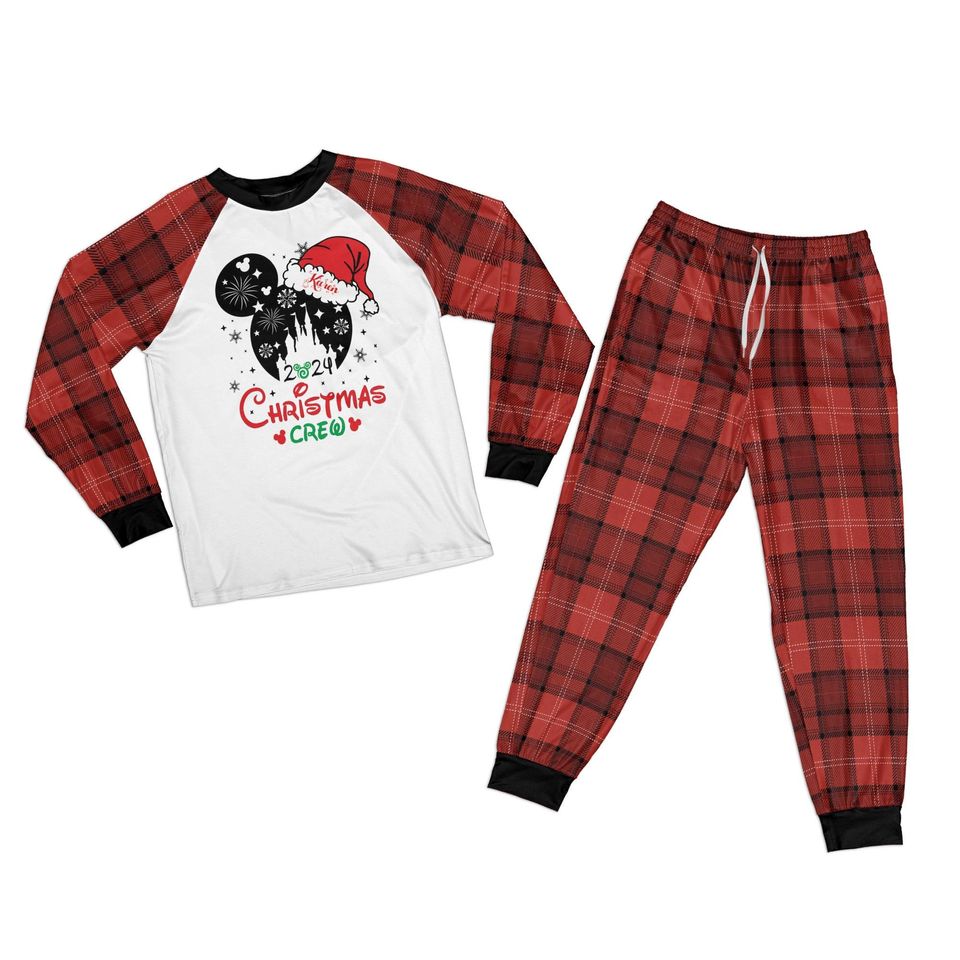 Personalized Christmas Disney Monogrammed Pjs, Funny Xmas Plaid Pjs, Custom Name Xmas
