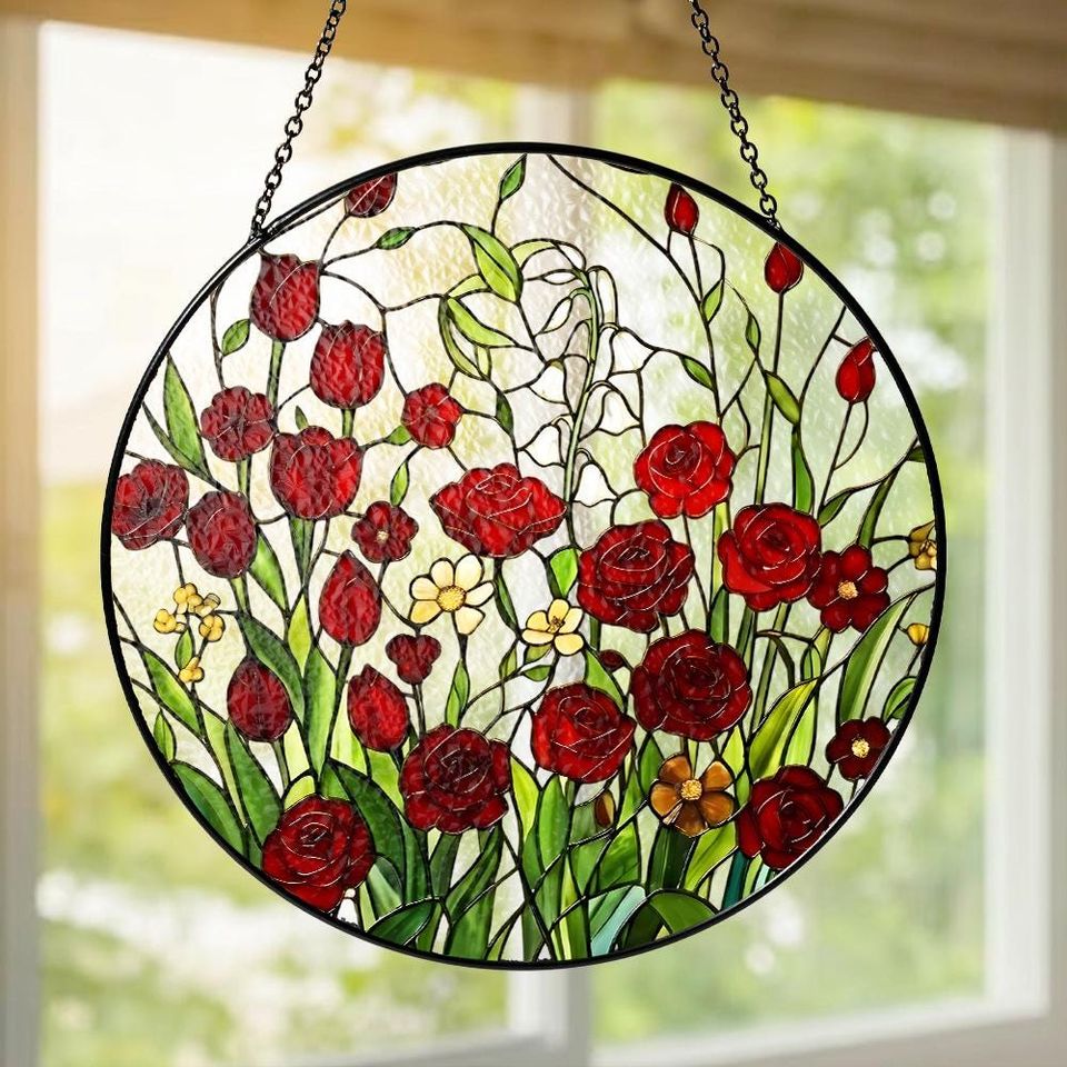 Red Rose Suncatcher for Mom, Mothers Day Gift, Floral Window Hanging, Gift for Mother from Daughter or Son