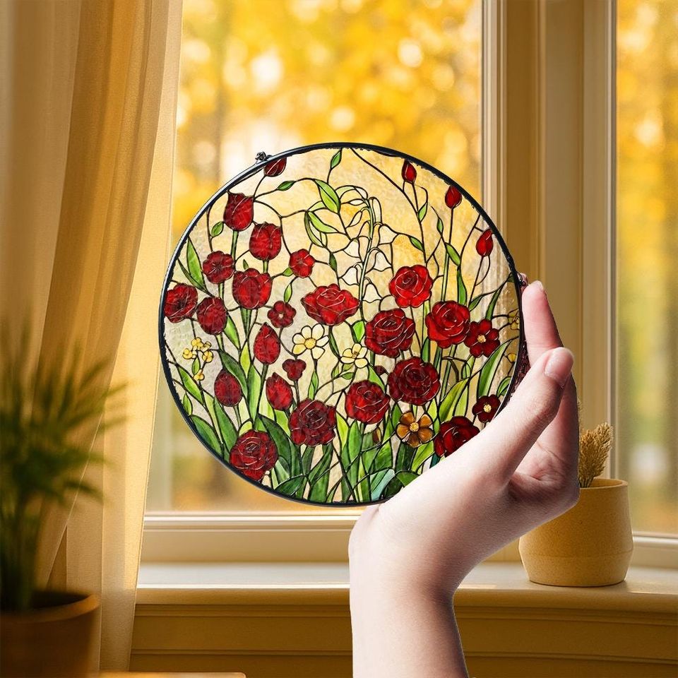 Red Rose Suncatcher for Mom, Mothers Day Gift, Floral Window Hanging, Gift for Mother from Daughter or Son