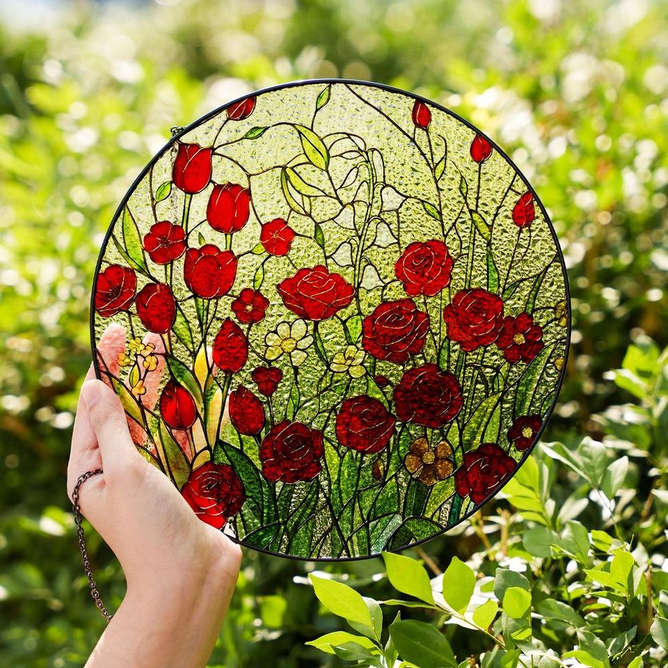 Red Rose Suncatcher for Mom, Mothers Day Gift, Floral Window Hanging, Gift for Mother from Daughter or Son