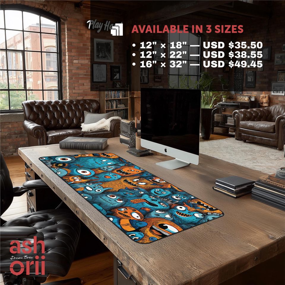 Funny Monster Desk Mat - Quirky Cartoon Gaming Desk Pad