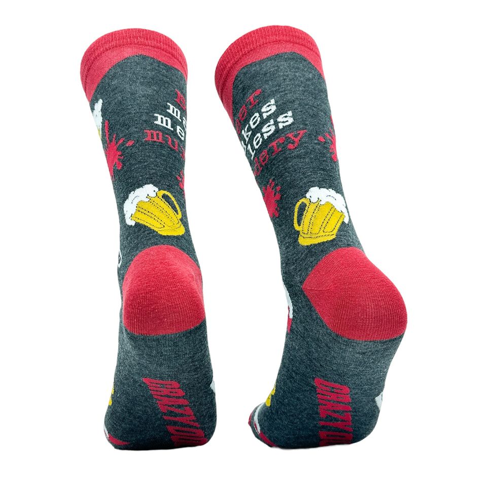 Beer Makes Me Less Murdery Socks, Funny Drinking Socks