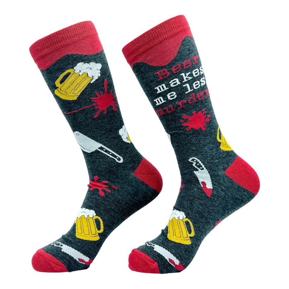 Beer Makes Me Less Murdery Socks, Funny Drinking Socks