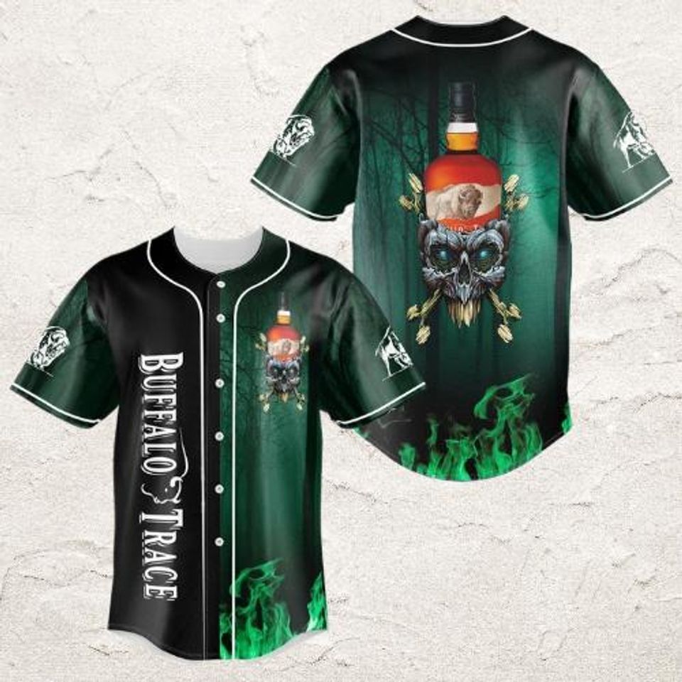 Skull Buffalo Trace Bourbon Baseball Jersey - Buffalo Trace Jersey Shirt For Men Women, Buffalo Trace Baseball Shirt