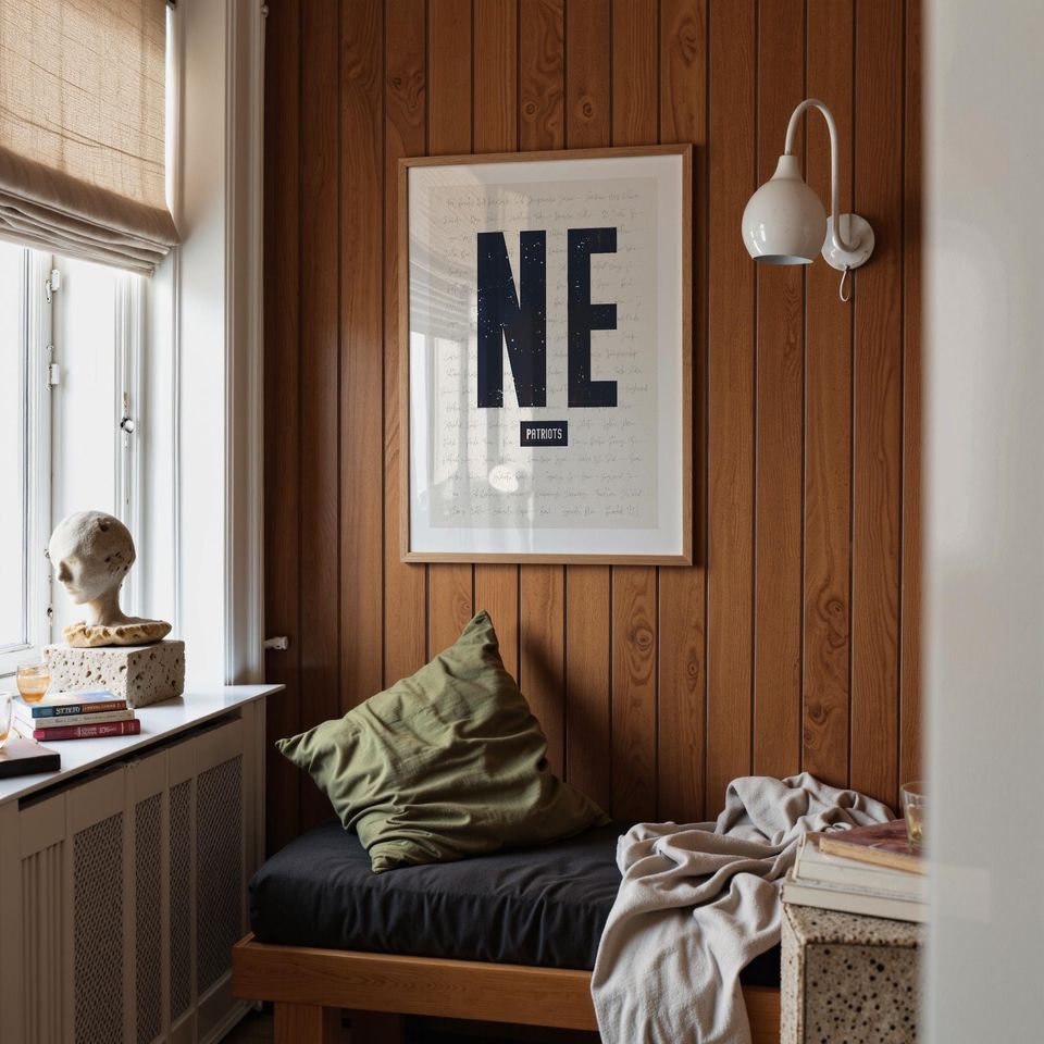 New England Patriots Wall Art | Vintage NE Print | Iconic Patriots Words & Phrases Typography Design | Navy Blue Football Decor