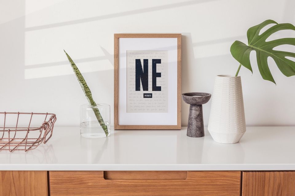 New England Patriots Wall Art | Vintage NE Print | Iconic Patriots Words & Phrases Typography Design | Navy Blue Football Decor