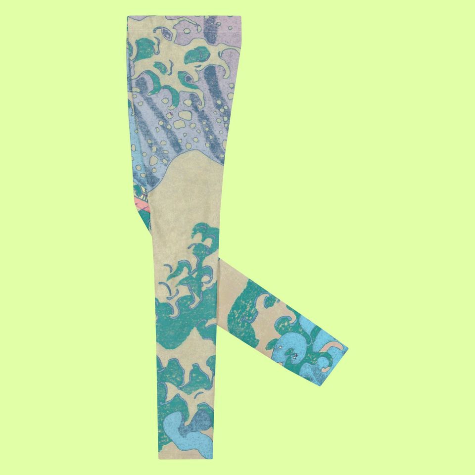Great Wave off Kanagawa Man Leggings. Pastel colors. Premium quality.