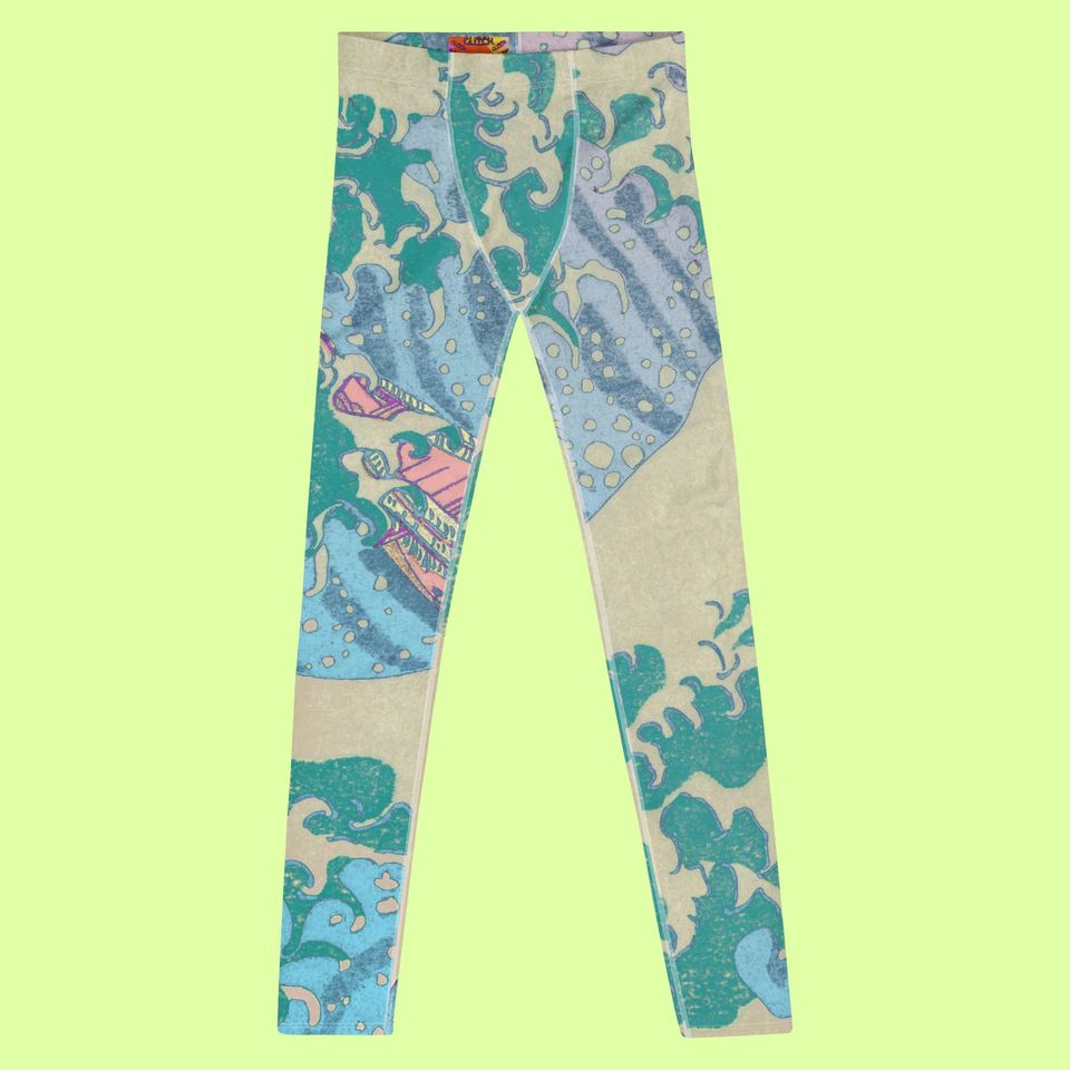Great Wave off Kanagawa Man Leggings. Pastel colors. Premium quality.