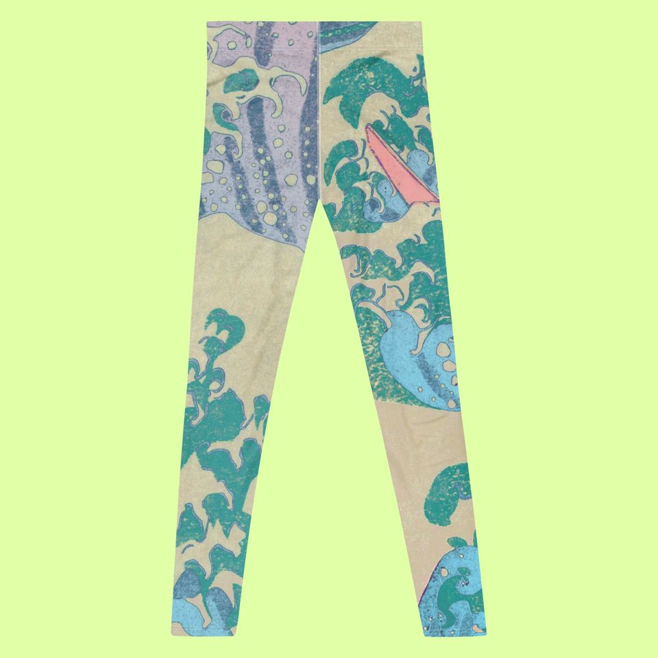Great Wave off Kanagawa Man Leggings. Pastel colors. Premium quality.