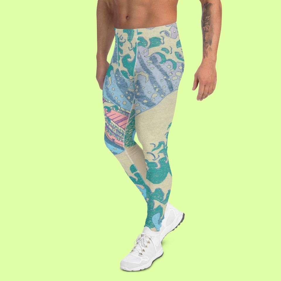 Great Wave off Kanagawa Man Leggings. Pastel colors. Premium quality.