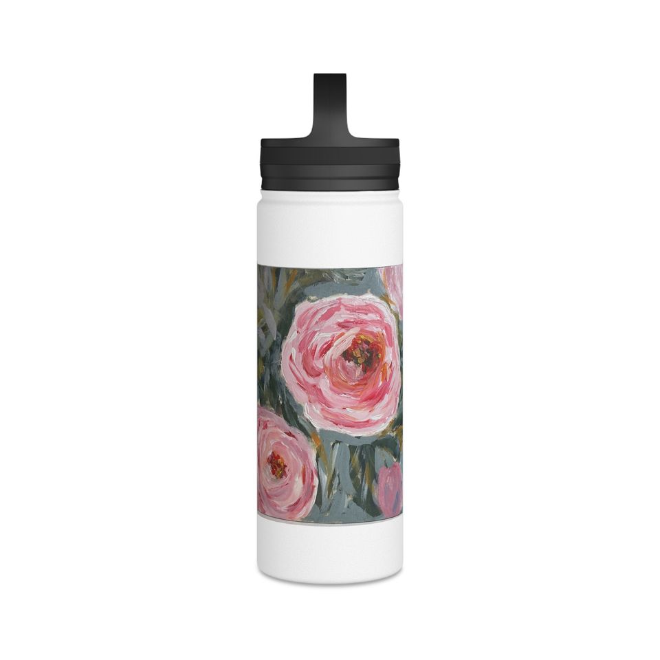 Peonies, Stainless Steel Water Bottle, Handle Lid
