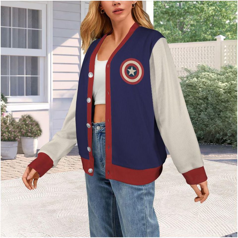 Captain America Cardigan | Steve Rogers Sweater | Marvel Inspired Button Up | Fandom Gift