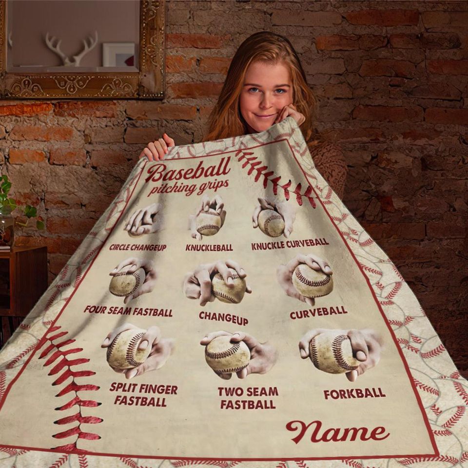 Baseball Pitching Grips Blanket, Personalized Baseball Blanket