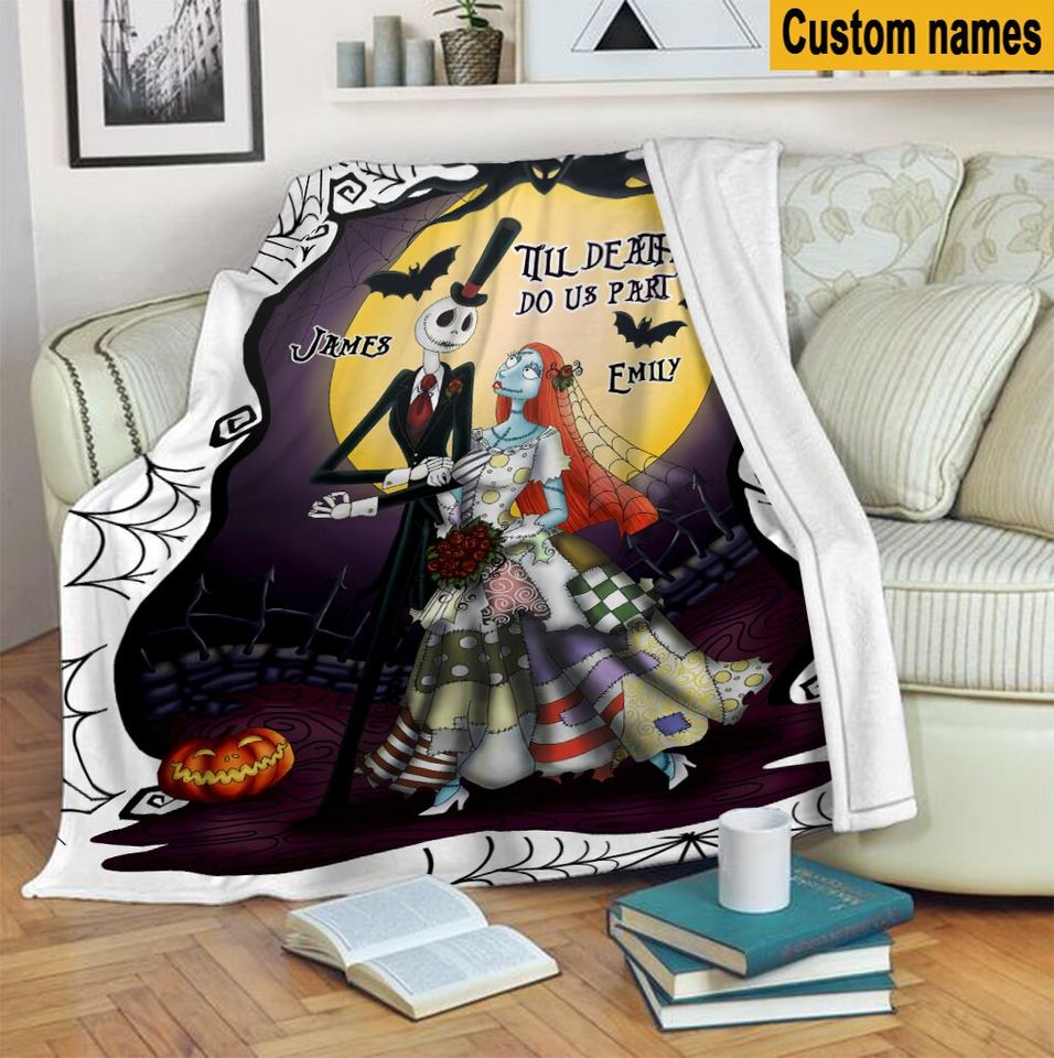 Custom Name Jack Skellington Fleece Blanket | Halloween Gift | Horror Blanket