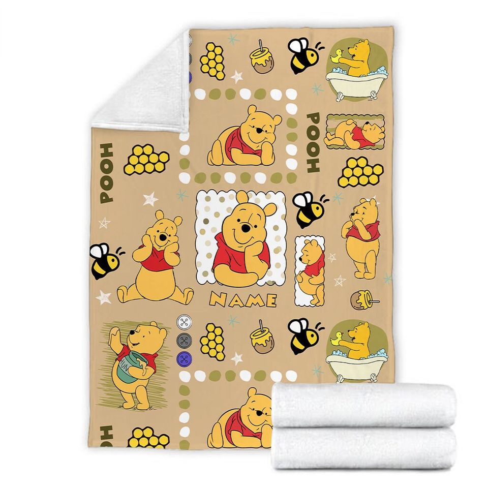 Personalized Name Winnie The Pooh Baby Blanket, Winnie Pooh Blanket