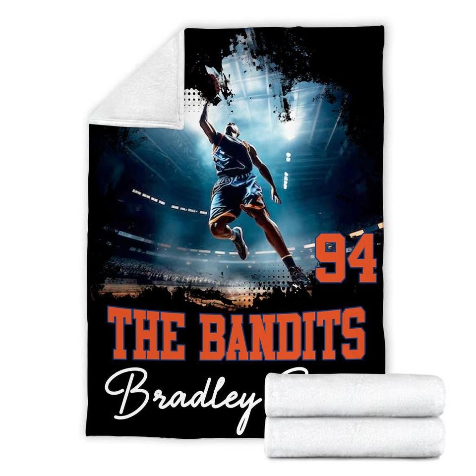 Personalized Photo Basketball Player Blanket, Custom Name & Number Basketball Blanket