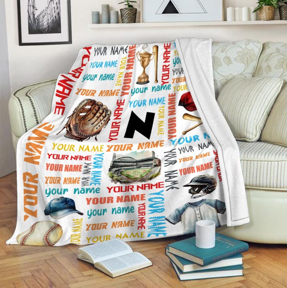 Customized Name Baseball Blanket, Baseball Blanket, Sport Lover Gift