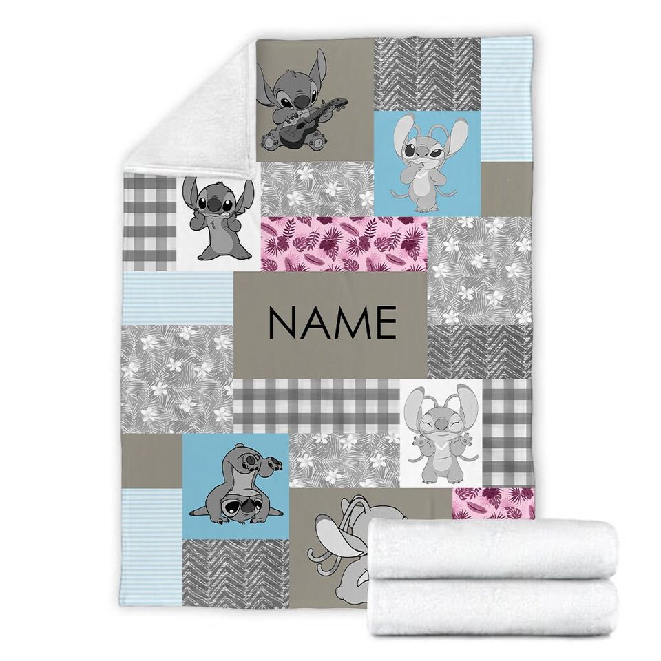 Vintage Stitch & Angel Blanket, Custom Name Stitch Blanket