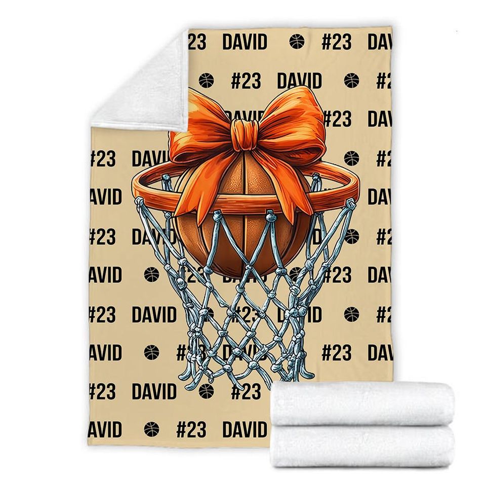 Personalized Basketball Mom Coquette Bow Blanket, Custom Name Basketball Player Blanket