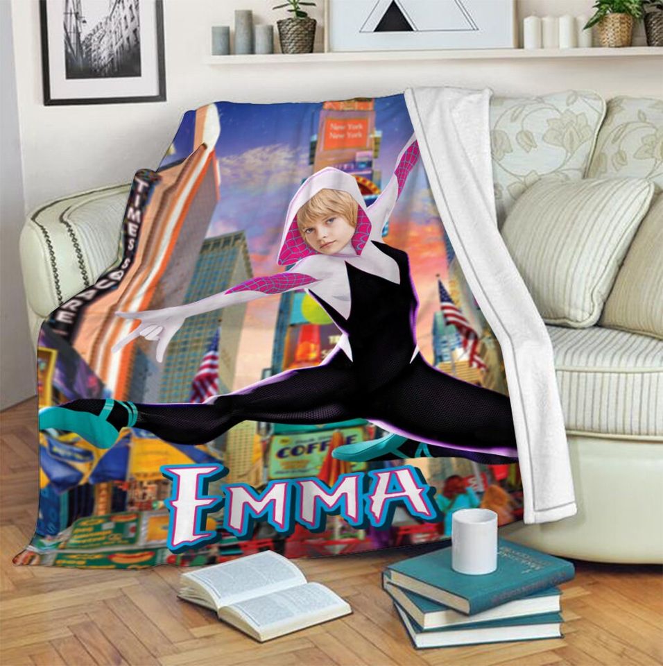 Custom Name Ghost-Spider Blanket, Personalized Face Photo Blanket