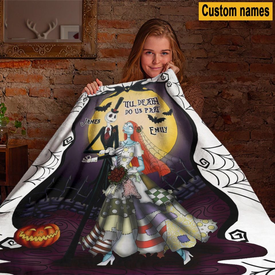 Custom Name Jack Skellington Fleece Blanket | Halloween Gift | Horror Blanket