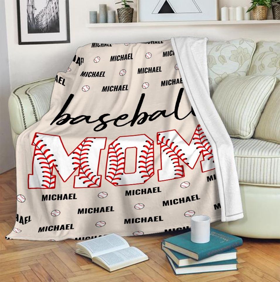 Customized Baseball Mom Blanket, Custom Name Baseball Player Blanket, Sport Blanket