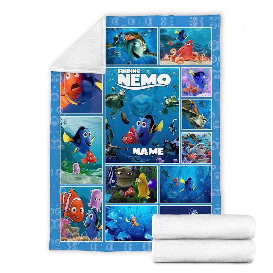 Customized Name Finding Nemo Blanket, Baby Fish Fleece Mink Sherpa Blanket