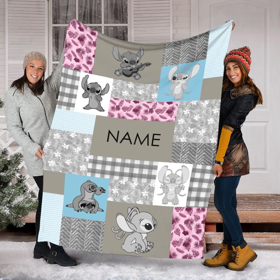 Vintage Stitch & Angel Blanket, Custom Name Stitch Blanket