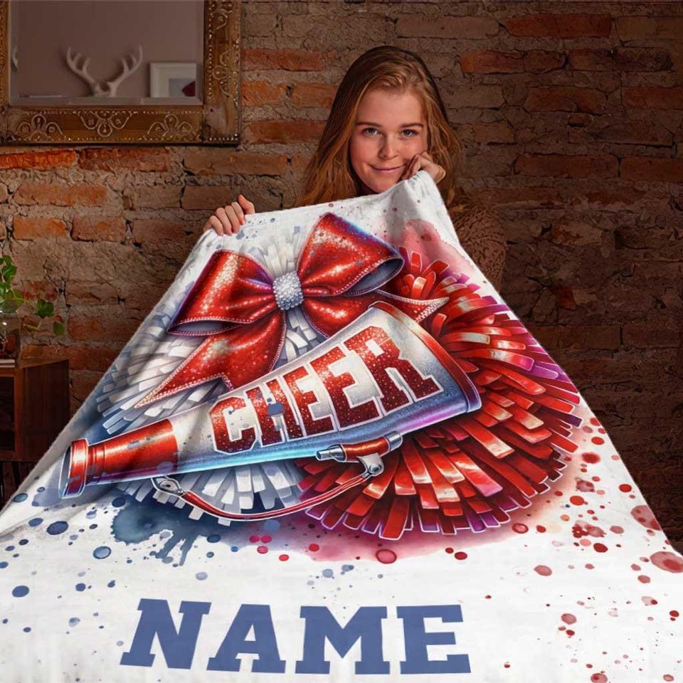 Custom Name Cheerleader Blanket, Coquette Bow Cheer Blanket