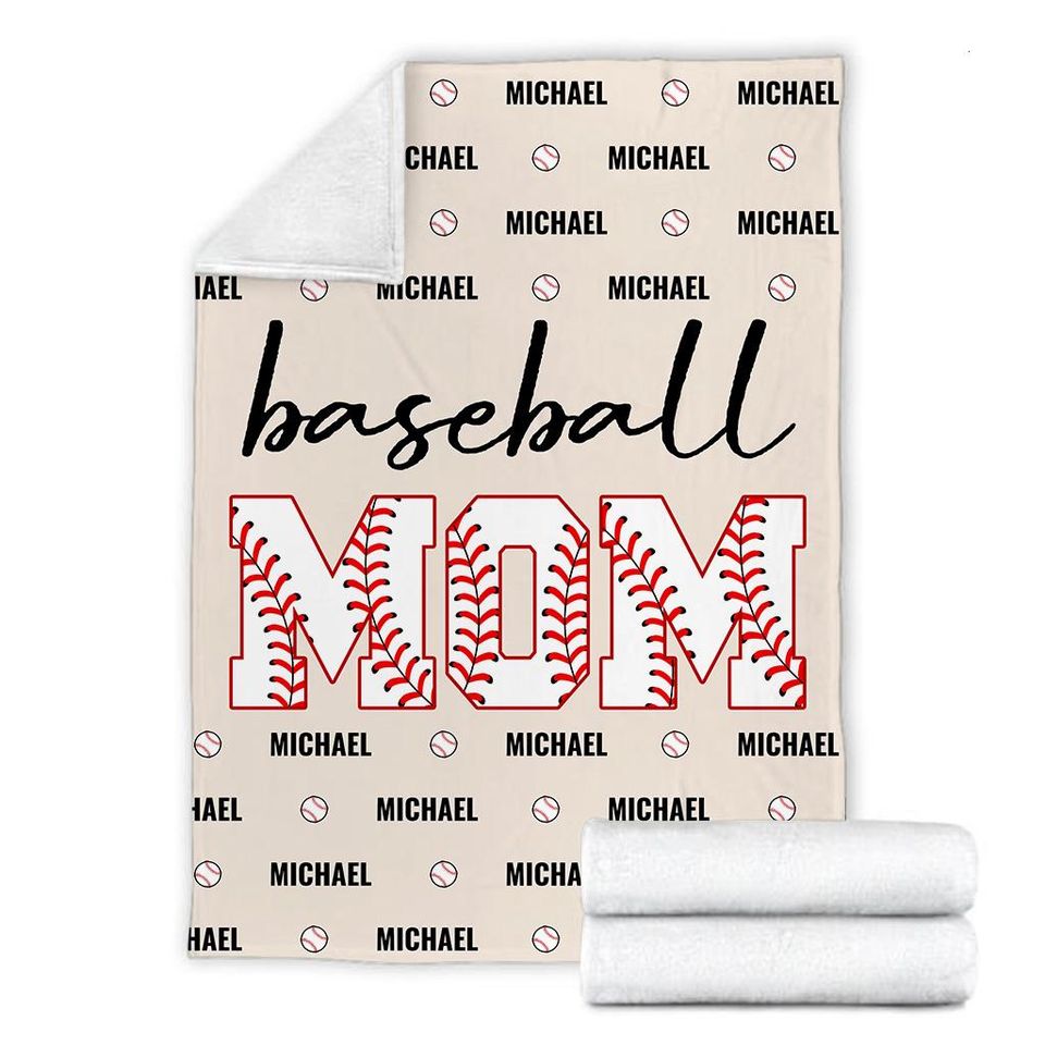 Customized Baseball Mom Blanket, Custom Name Baseball Player Blanket, Sport Blanket