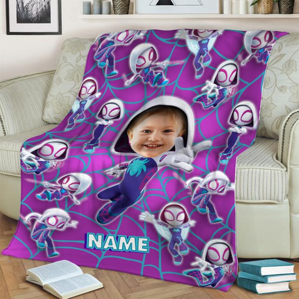 Personalized Photo Blanket, Custom Name Spider Gwen Blanket, Ghost Spider Blanket