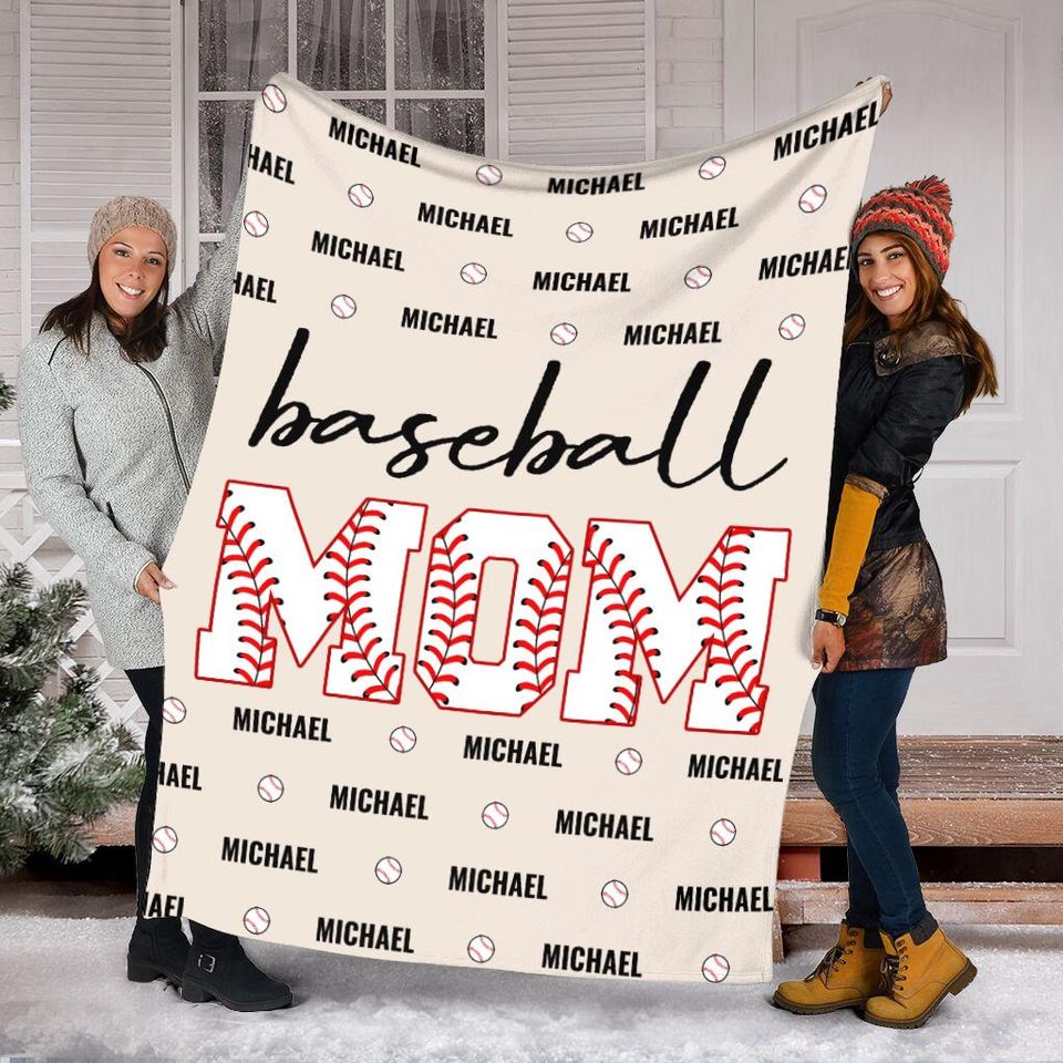 Customized Baseball Mom Blanket, Custom Name Baseball Player Blanket, Sport Blanket