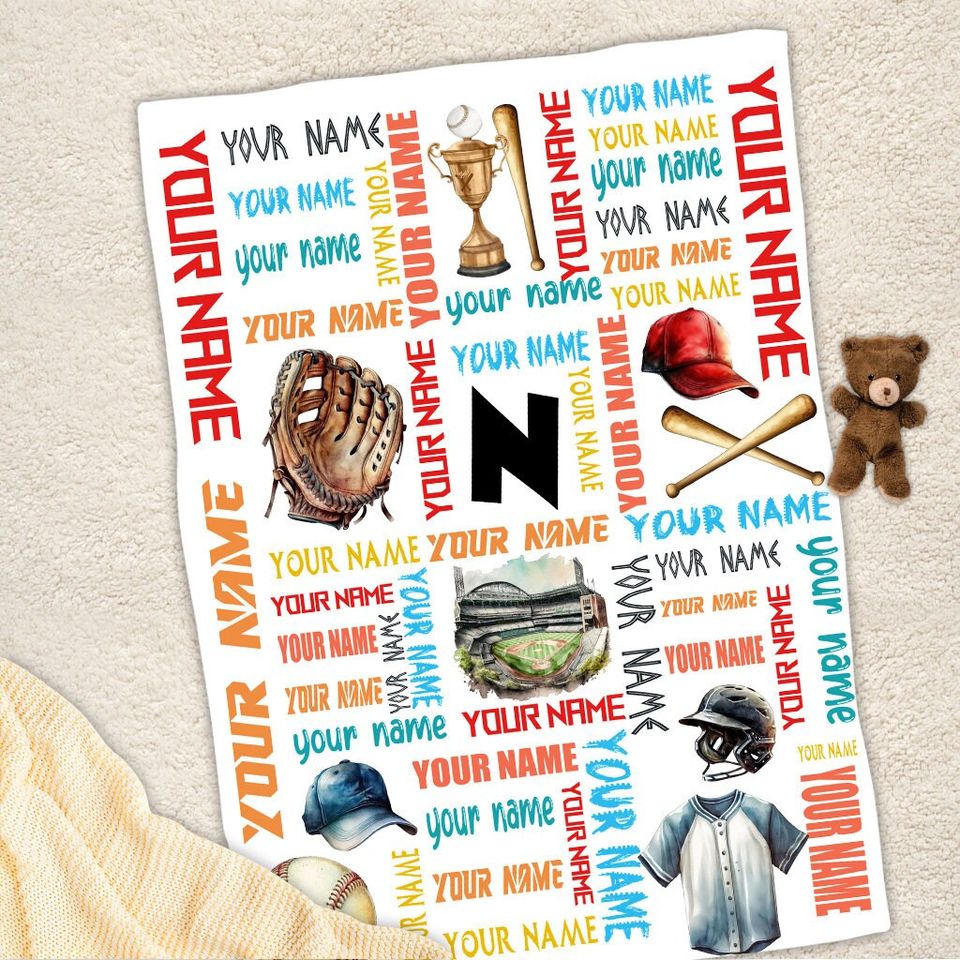 Customized Name Baseball Blanket, Baseball Blanket, Sport Lover Gift