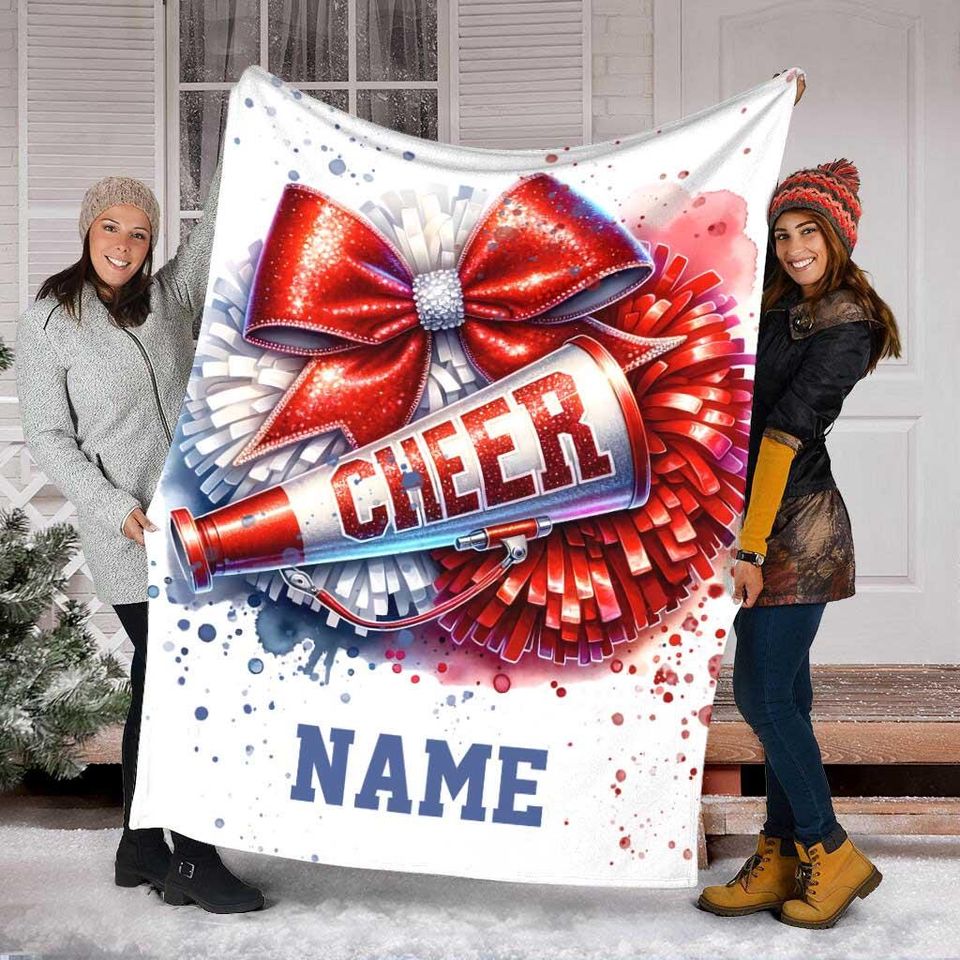 Custom Name Cheerleader Blanket, Coquette Bow Cheer Blanket