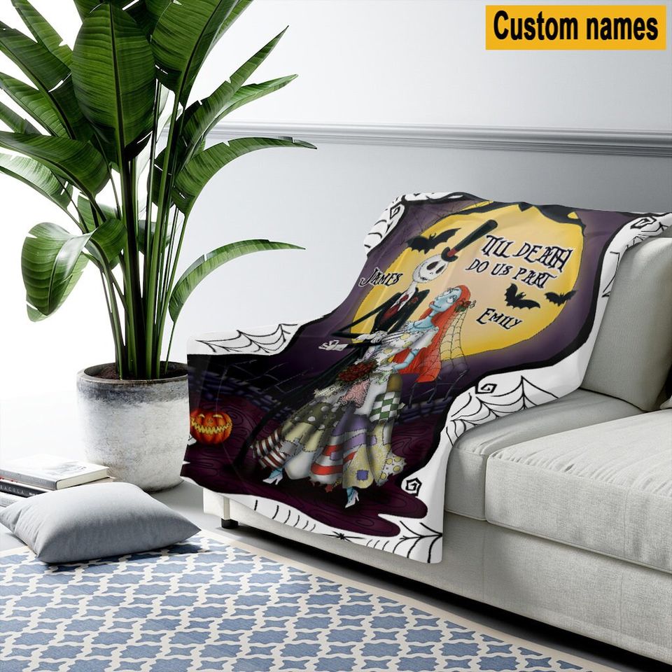 Custom Name Jack Skellington Fleece Blanket | Halloween Gift | Horror Blanket