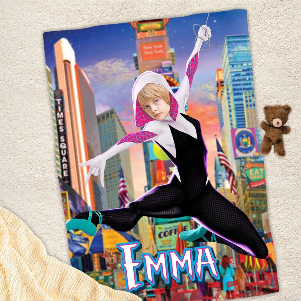 Custom Name Ghost-Spider Blanket, Personalized Face Photo Blanket