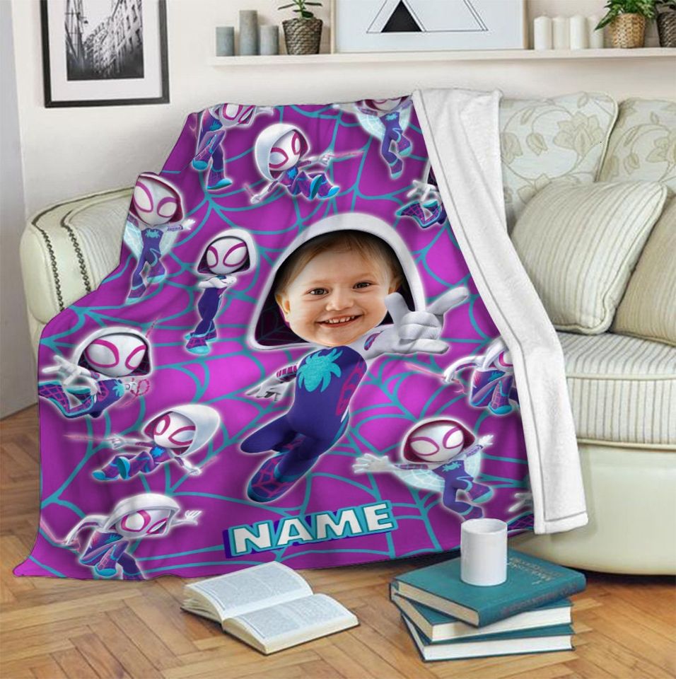 Personalized Photo Blanket, Custom Name Spider Gwen Blanket, Ghost Spider Blanket