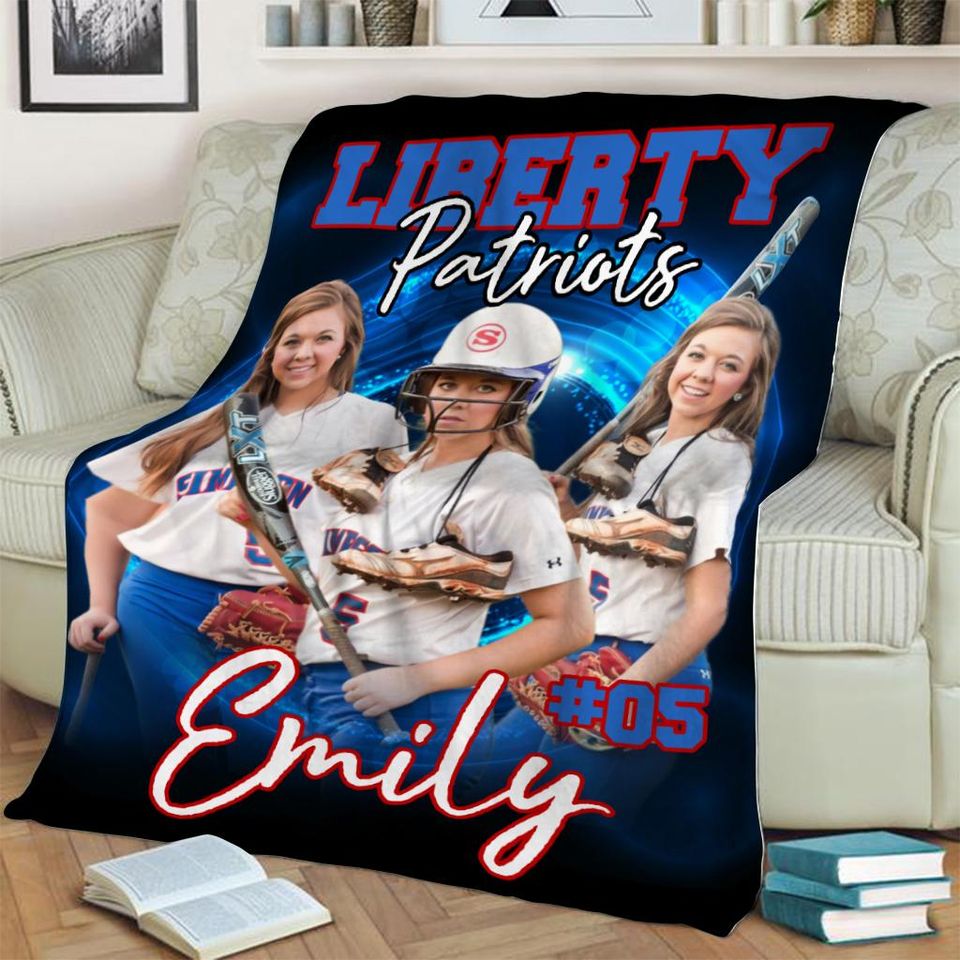 Custom Softball Player Photo Collage Blanket With Name & Number, Softball Blanket